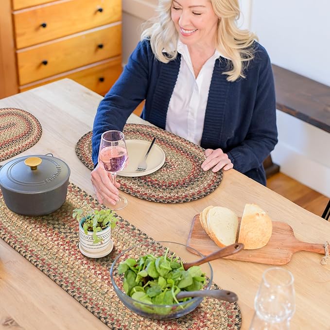 Homespice Kingston Jute Braided Table Runner, Warm Country Decor, Set of 2, Multicolor Oval 8x28 - Rich Colors, Easy to Clean, Durable and Protects Furniture