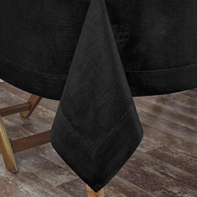 D'Moksha Homes Black Tablecloth 60 x 108 Inch - 100% Pure Linen Rectangular Tablecloth - Machine Washable Table Cloth for Spring, Easter