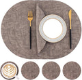 Homaxy Round Faux Leather Placemats and Coasters, Washable Dual-Side Table Mats, Wipeable Heat-Resistant Dining Place Mats for Outdoor and Indoor, Set of 4, Diameter 13 and 3.93 inch, Dark Brown