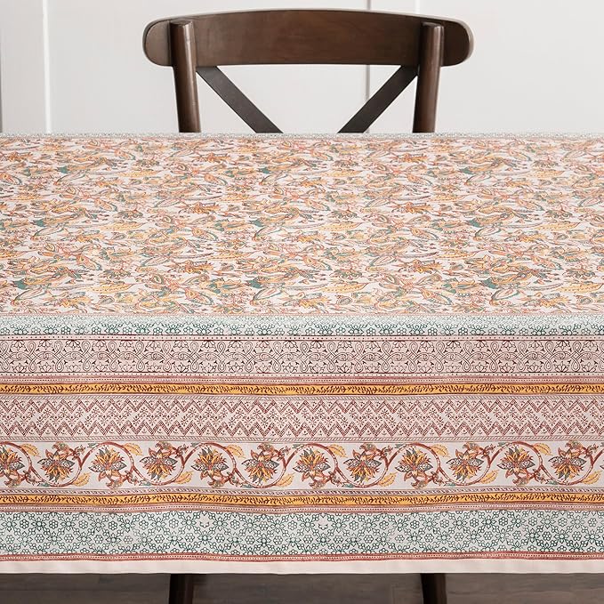 Maison d' Hermine Table Cloth Rectangle Table 100% Cotton 60 x 108 Inches Fall Tablecloth Reusable Everyday Use for Thanksgiving Christmas Decorations Dining Farmhouse Party (Nila)