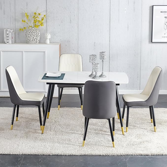 Table and Chairs Set of 4, Dining Room Table Set for 4, Sintered Stone Kitchen Table Top and Modern Chairs Set of 4 for Kitchen Dining Room, Small Space