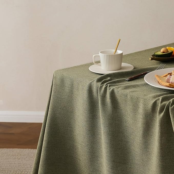 Linen Tablecloth with Tassels, Farmhouse Style Green Tablecloth, Water Resistant Burlap Tablecloths for Rectangle Table, 60x104 Inch Olive