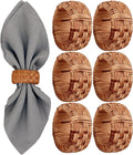 ALPHA Living HOME 6 Pcs Boho Rattan Woven Napkin Rings, Farmhouse Water Hyacinth Wooden Rustic Napkin Rings Holders for Table Wedding Decor Home and Kitchen Décor (Brown)