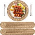 Kochorie Set of 60 Round Woven Placemats 13.8 Inches Bulrush Placemats Natural Hand-Woven Boho Rattan Placemat Wicker Table Mats Farmhouse Weave Place Mats for Home Dining