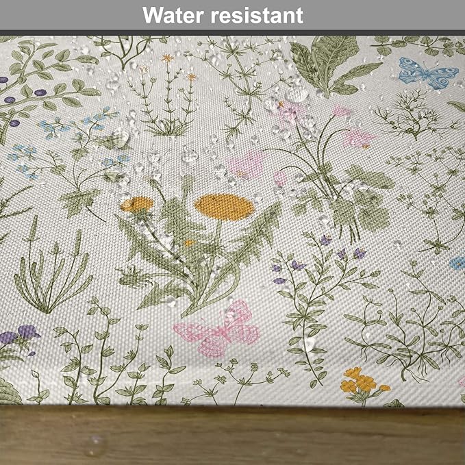 Ambesonne Floral Place Mats Set of 4, Vintage Garden Plants Herbs Flowers Botanical Classic Design Art, Washable Fabric Placemats for Dining Table, Standard Size, Reseda Green Beige
