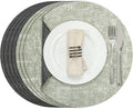 Myir JUN Round Placemats Dual Sided, Faux Leather Place Mats Set of 4 Indoor Placemats for Dining Table Outdoor Placemats Non-Slip Washable Table Mats (Set of 8, Gray Grass Green)