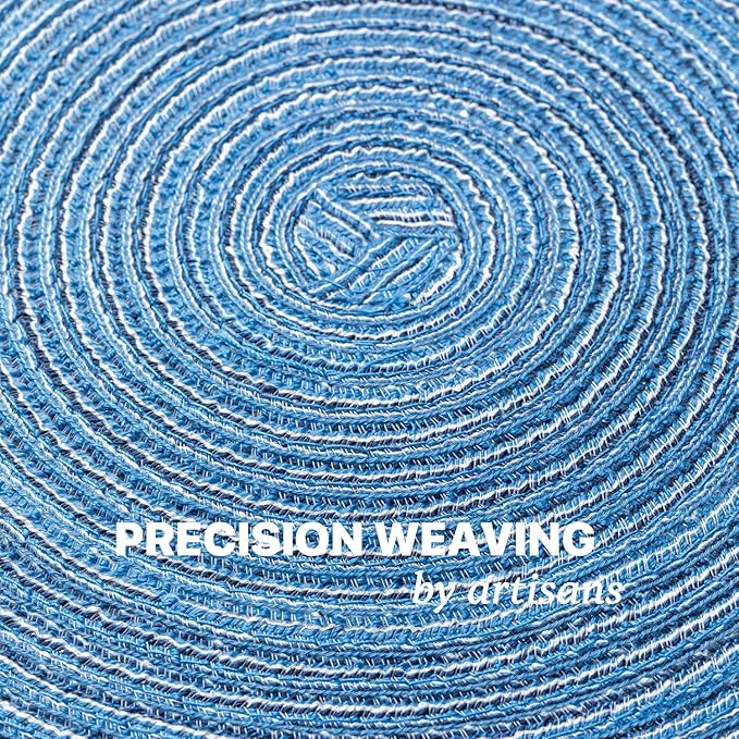 Round Placemats Set of 4 Woven Placemats Washable Braided Table Mats for Dining Table Heat Resistant Non-Slip Circle Place Mats(Mid Blue)