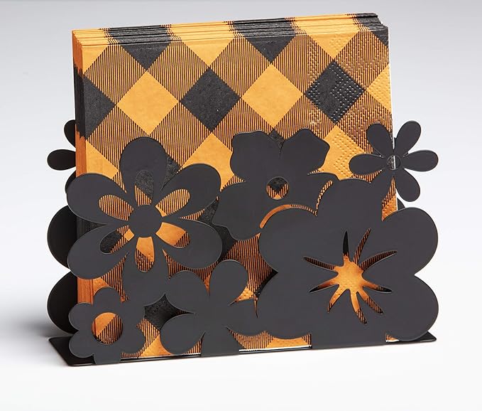 Mango Steam Tabletop Napkin/Tissue & Letter Holder For Home, Kitchen, Restaurants (Flower, Black)