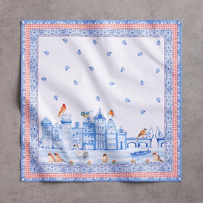 Maison d' Hermine Cloth Napkins Set of 4 100% Cotton Everyday Reusable Square Napkins Cloth Washable Dinner Wedding Restaurant Valentines Day Decorations Spring/Summer (Amsterdam Canals, 20" x 20")