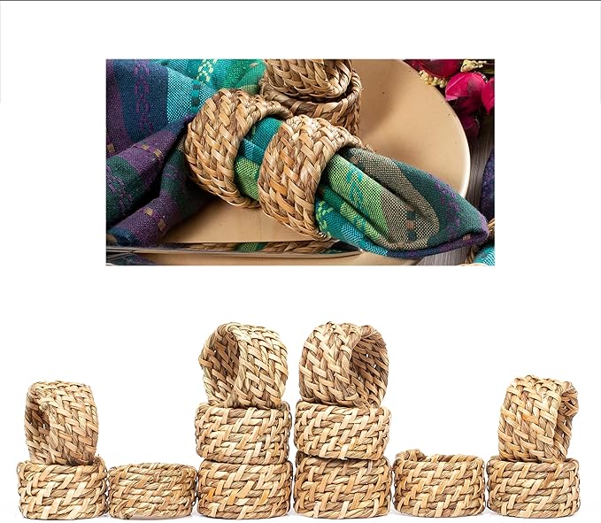 Lightnpro Natural Sea Grass Decorative Napkin Rings Set of 12, Serviette Napkin Rings Bulk for Party Decoration, Table Top Décor for Dinning Table, Everyday, Christmas, Easter Family Gatherings
