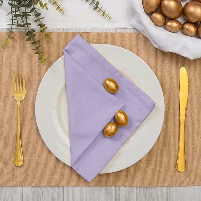Blue Needles Solid Cloth Napkins Set of 12 Lavender 100% Cotton Dinner Napkins 18x18 inches - Soft, Reusable, Absorbent & Washable Linen, Ideal for Wedding Events, Parties & Everyday Use