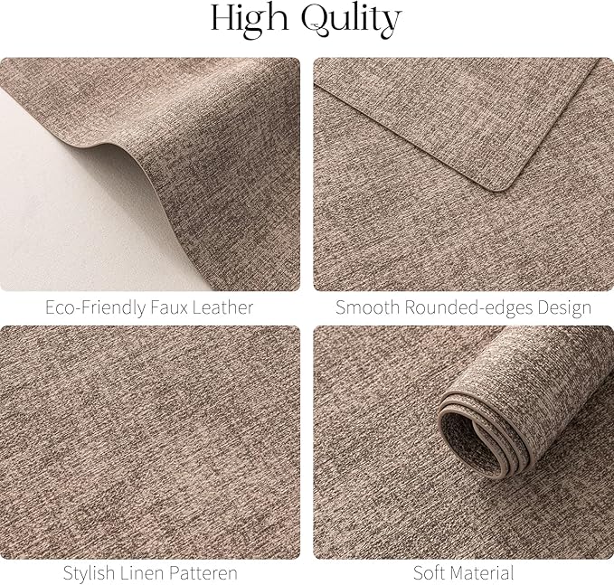 MOSAYT Faux Leather Placemats Set of 12, Heat Resistant Vinyl Place Mats with Coasters, Wipeable Washable 100% Waterproof Oil Proof Table Mat for Kitchen Dining Party Indoor Outdoor, 12" x 17", Khaki