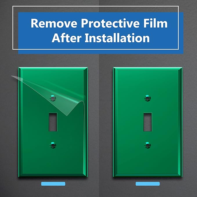 LIDER Reflective Acrylic Toggle Switch Wall Plate, Mirrored Light Switch Plate, Plexiglass Switch Cover, Acrylic Glass, Oversized 1-Gang 5.25" x 3.44", LWP-11O-AGR, Green