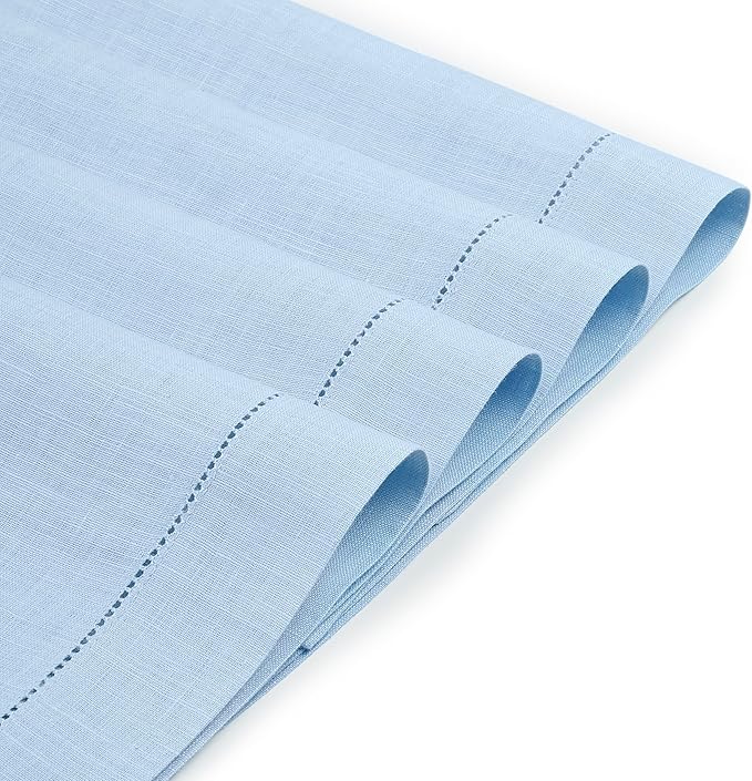 D'Moksha Homes Powder Blue Linen Cloth Placemats Set of 4-100% Pure Linen Hemstitch Placemats 14 x 19 Inch - Classic Hemstitch Table Place Mats for Spring, Easter - Handcrafted and Machine Washable