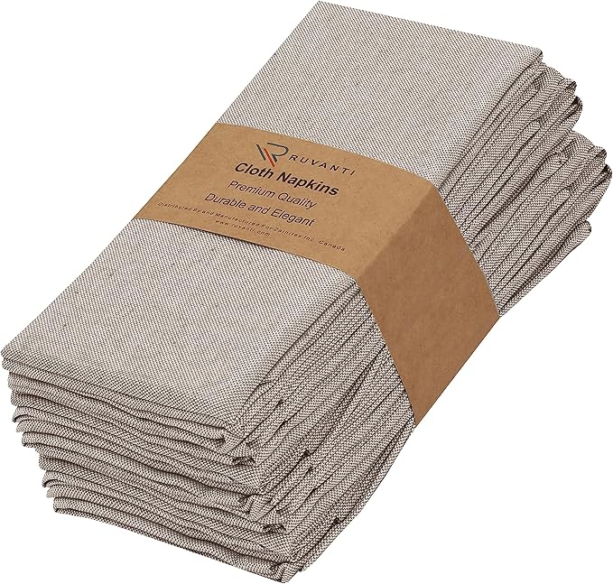 Ruvanti Cloth Napkins Set of 12, 18x18 Reusable Napkins Cloth Washable, Soft & Durable Table Napkin, Poly Cotton Fabric Dinner Napkins for Parties, Christmas, Thanksgiving, Weddings - Thunder