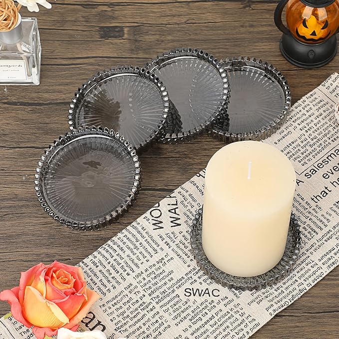 JUXYES 8 Pack Clear Black Crystal Coasters Round Cup Mat, Glass Coasters for Drinks Coffee Tea Wine, Decorative Wine Bottle Coaster, Crystal Drink Coasters for Restaurant bar Kitchen Dining Table
