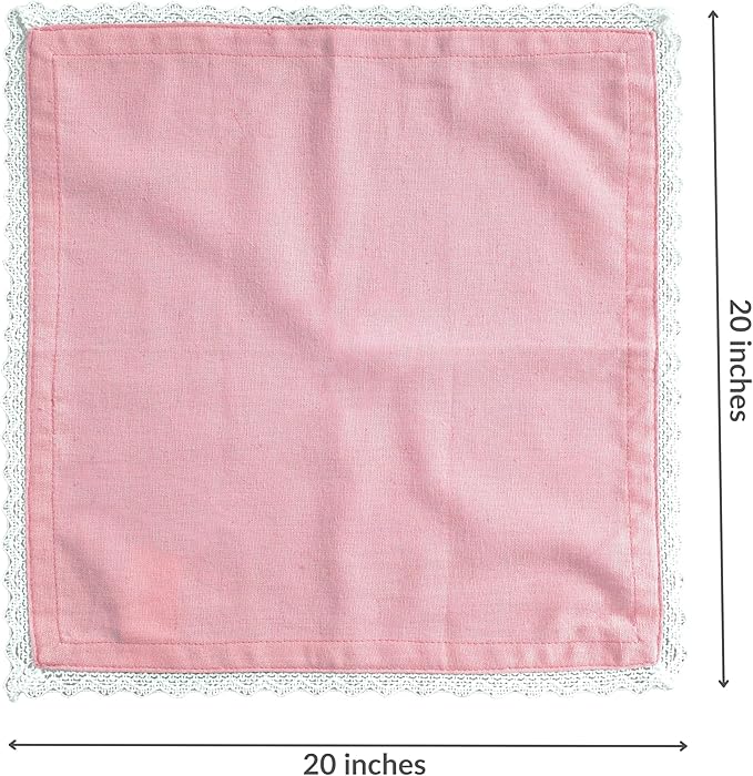 Fingercraft Dinner Cloth Napkin Cotton Linen Blend 12 Pack Mitered Corners with Elegant Lace for Everyday Use Napkins are Pre Shrunk and Good Absorbency (Pastel Rose, 20in x 20in (Set of 12))