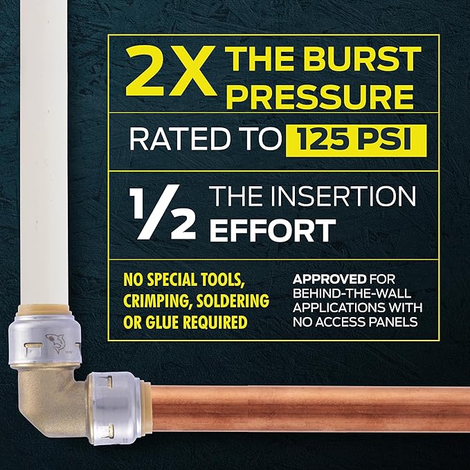 SharkBite Max 1/2 x 3/8 Inch Compression Angle Stop Valve, Quarter Turn, Push to Connect Brass Plumbing Fitting, PEX Pipe, Copper, CPVC, PE-RT, HDPE, UR23036