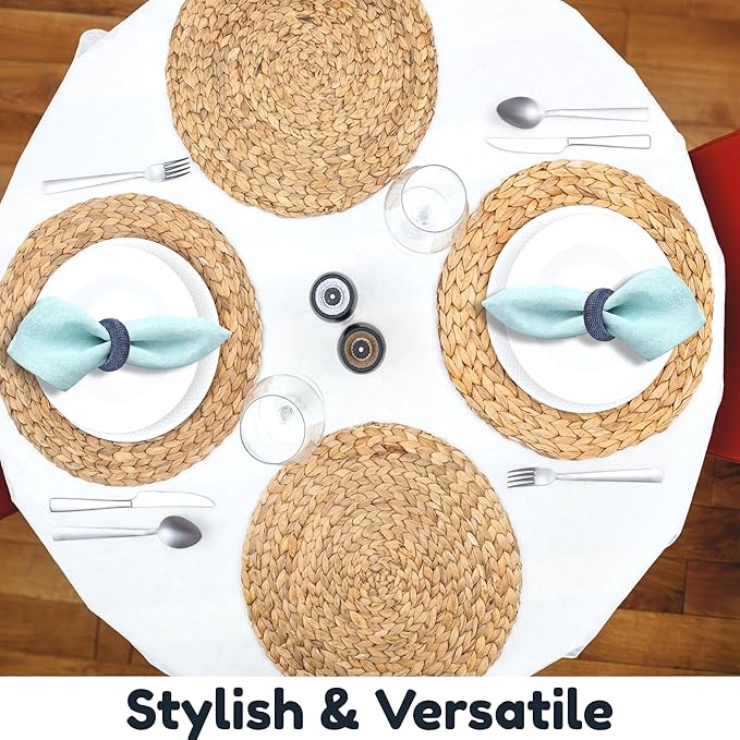 CLEENTABLE Rustic Napkin Rings Set of 12 - Rayon Napkin Holders for Table Decor, Weddings, Dinner Parties & Everyday Dining - Farmhouse Boho Napkin Rings (Blue)