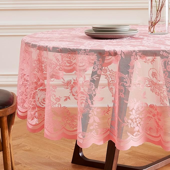 Warm Home Designs 36 Inch Round Tablecloth with English Rose Design. Use as Small Round Tablecloth, Lace Table Cloth or Coffee Table Cover. Small Pink Table Linen for 2-4 Guests. (LTC Rose 36)