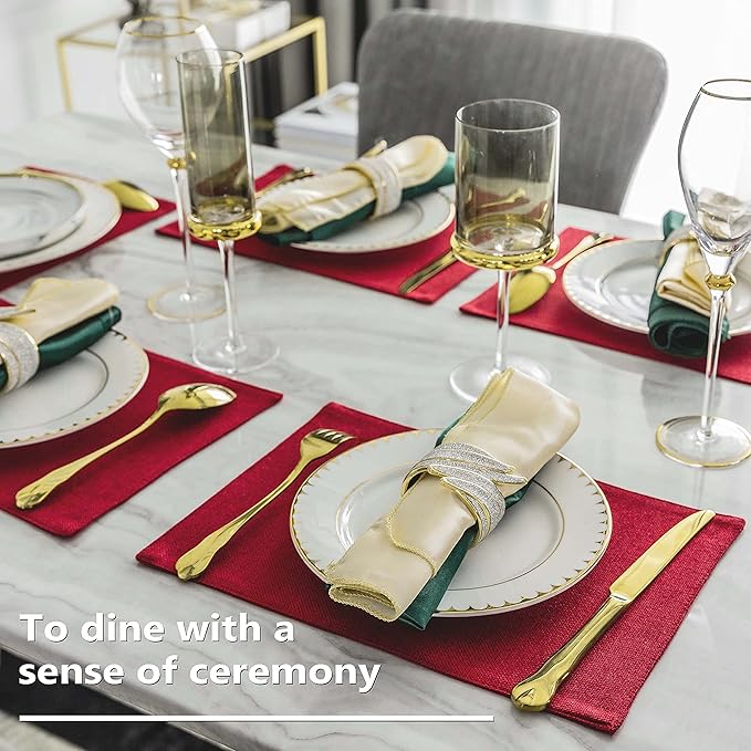 Home Brilliant Cloth Placemats Set of 8 Red Linen Placemats for Christmas Dinner Heat Resistant Dining Table Mats Kitchen Place Mats, Dark Red Burgundy