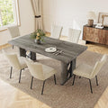 7-Piece Dining Table Set for 6 People, 70.8" MDF Kitchen Table with 6 Velvet Chairs, Space-Saving for Dining Room, Breakfast Nook(Grey Table+6 Beige Chairs)