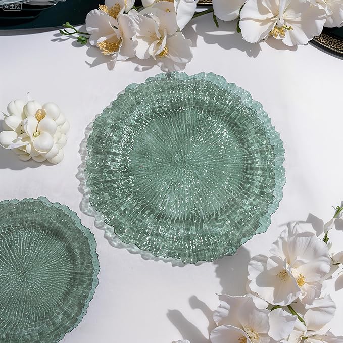 U-QE 60PCS Clear Green Plastic Plates - Green Plates Disposable Heavy Duty - Disposable Plastic Plate for Party, Weddings and Formal Occasions Including 30 Dinner Plate 10" & 30 Appetizer 7"