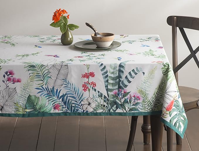 Maison d' Hermine Table Cloth Rectangle Table 100% Cotton 70 x 120 Inches Tablecloth Reusable Decorative for Dining Room Farmhouse Home Valentines Day Decorations Spring Summer - Tropiques