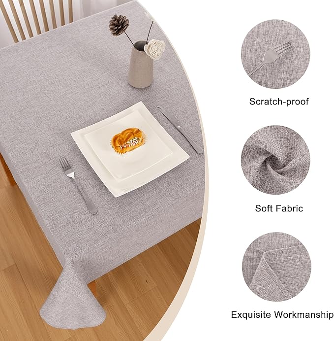 Hiasan 2 Pack Faux Linen Rectangle Tablecloth - Wrinkle and Stain Resistant Washable Table Cloth for Kitchen Dining Room Holiday Table Cover for Party Dinner, Stone, 30 x 60 Inch