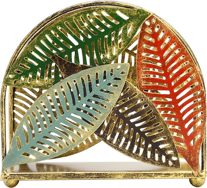 Modern Metal Napkin Holder for Dining Table, Upright Napkin Storage for Kitchen & Countertop, Multiple Color Leaves Tabletop Napkin Organizer & Letter Holder for Western Restaurant Coffee Shop