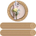 Aneco 48 Pack 12-Inch Round Woven Placemats Natural Hand-Woven Boho Rattan Wicker Bulrush Placemat Farmhouse Rustic Braided Table Mats for Dining & Kitchen Decor