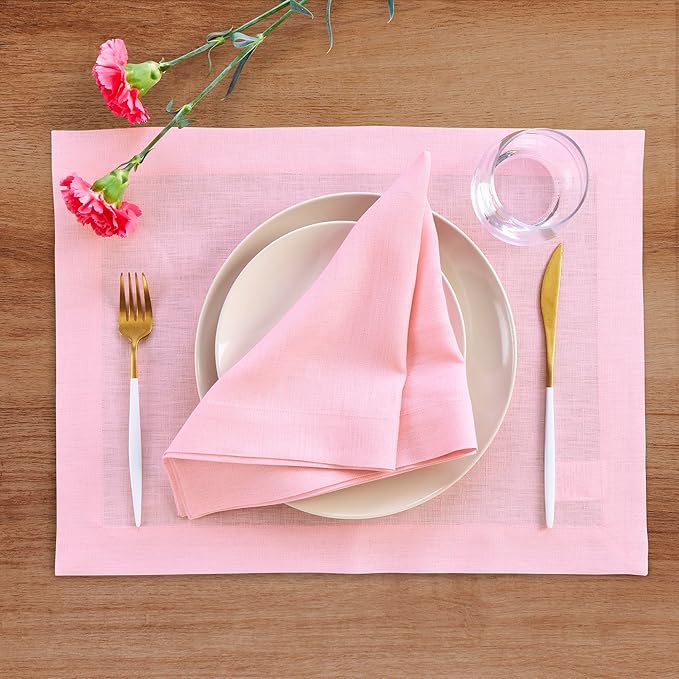Solino Home Linen Napkins Set of 4-100% Pure Linen Pink Lemonade Dinner Napkins Cloth 20 x 20 Inch for Valentines, Spring, Easter - Fete, Handcrafted and Machine Washable