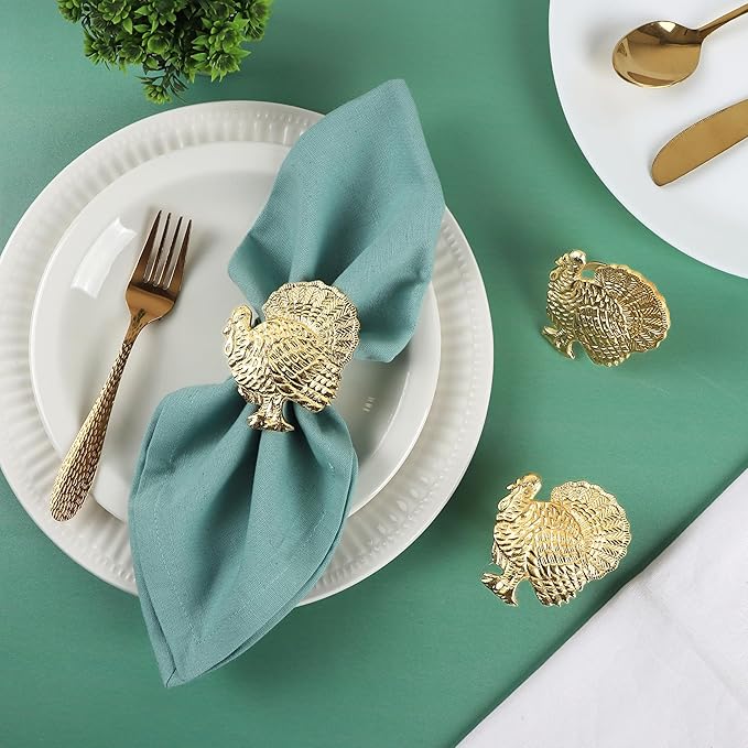 ALPHA Living HOME Turkey Napkin Rings Set of 12 for Thanksgiving Table Decor | Premium Metal Dinnerware Holders | Fall Harvest, Christmas & Holiday Banquet Accessories (Gold)