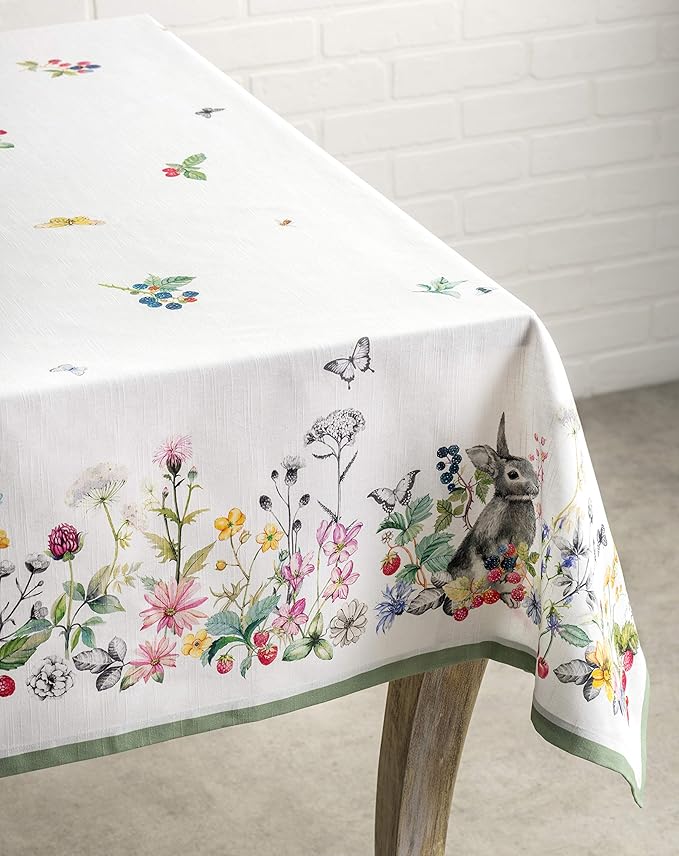 Maison d' Hermine Table Cloth Square Table 100% Cotton 60 x 60 Inches Tablecloth Reusable Decorative for Dining Room Farmhouse Home Valentines Day Decorations Spring Summer - Printemps