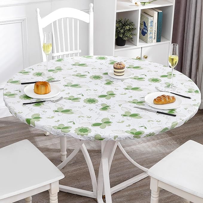 Walrus Round Vinyl Fitted Tablecloth with Flannel Backing Elastic Edge Design Table Cover Waterproof Oil-Proof PVC Table Cloth Stain-Resistant Best for 37"-44" Round