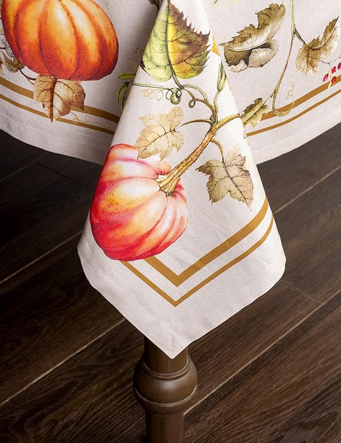 Maison d' Hermine Table Cloth Rectangle Table 100% Cotton 70 x 90 Inches Fall Tablecloth Reusable Everyday Use for Thanksgiving Christmas Decorations Dining Farmhouse Party (Potiron)