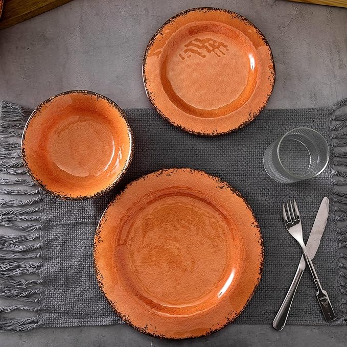 LEHAHA Melamine Vintage Cereal Bowl Set, 7”x 2”, Orange BPA free Melamine Bowls Set of 6, Unbreakable Bowls for Cereal, Soup, Rice, Salad and Snacks, Dishwasher Safe