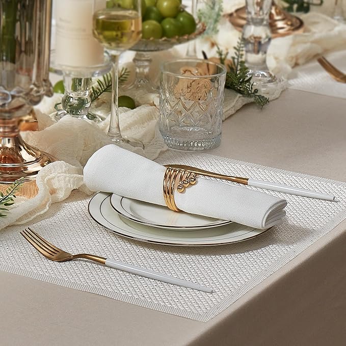 Leetaltree Luxury Crystal White Sequin Placemats Set of 6 - Waterproof Washable for Wedding, Anniversary, Daily Use - Sparkling Table Decor - Hand-Cut