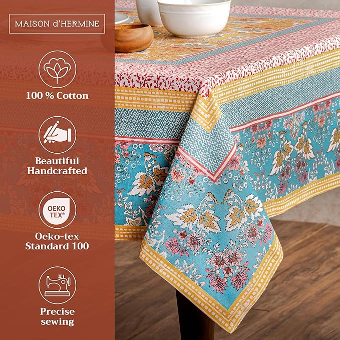 Maison d' Hermine Table Cloth Rectangle Table 100% Cotton 60 x 120 Inches Tablecloth Reusable Decorative for Dining Room Farmhouse Home Valentines Day Decorations Spring Summer - Marquise