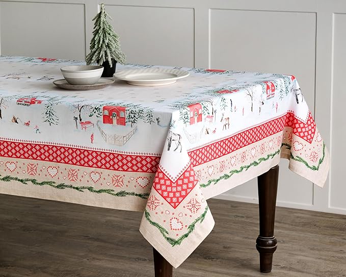 Maison d' Hermine Table Cloth Rectangle Table 100% Cotton 54 x 72 Inches Fall Tablecloth Reusable Everyday Use for Thanksgiving Christmas Decorations Dining Farmhouse Party (Rural Christmas)