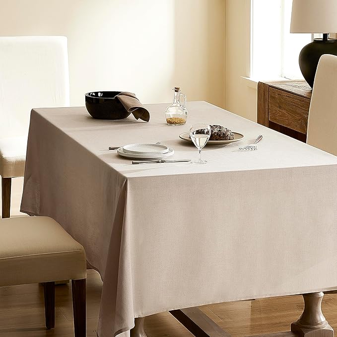 Beige Linen Table Cloth Square Tablecloth Dining Table Cover Linen Blend Washable Fade Resistant Wipeable Kitchen Dining Room Decoration Farmhouse Modern Neutral Fabric Tablecloths 60x60 Inch 5ft