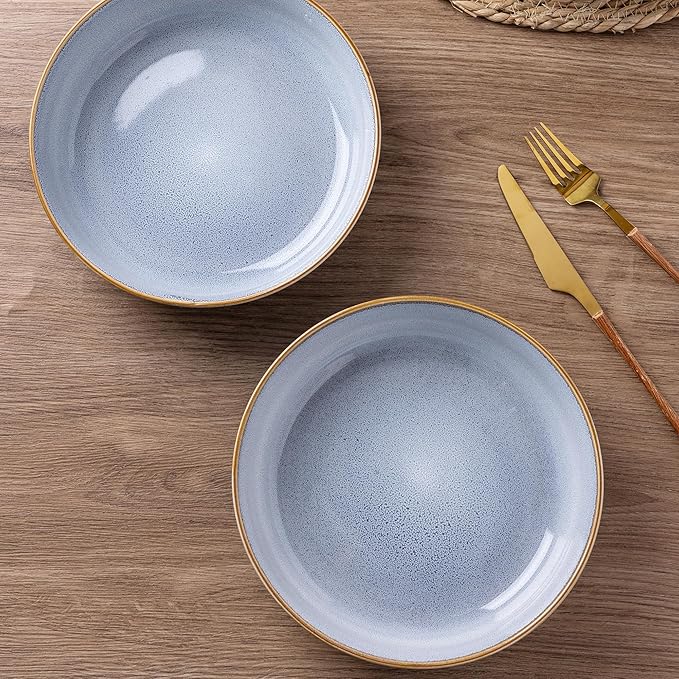 GBHOME 8.75'' Large Ceramic Pasta Bowls, 38oz Stoneware Pasta Serving Bowls Set of 4 for Kitchen, Wide Bowls for Fruit,Pasta,Salad,Oatmeal,Meal, Microwave Safe, Reactive Glaze-Blue