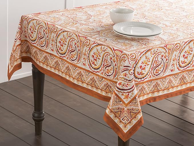 Maison d' Hermine Table Cloth Rectangle Table 100% Cotton 60 x 108 Inches Fall Tablecloth Reusable Everyday Use for Thanksgiving Christmas Decorations Dining Farmhouse Party (Palatial Paisley)