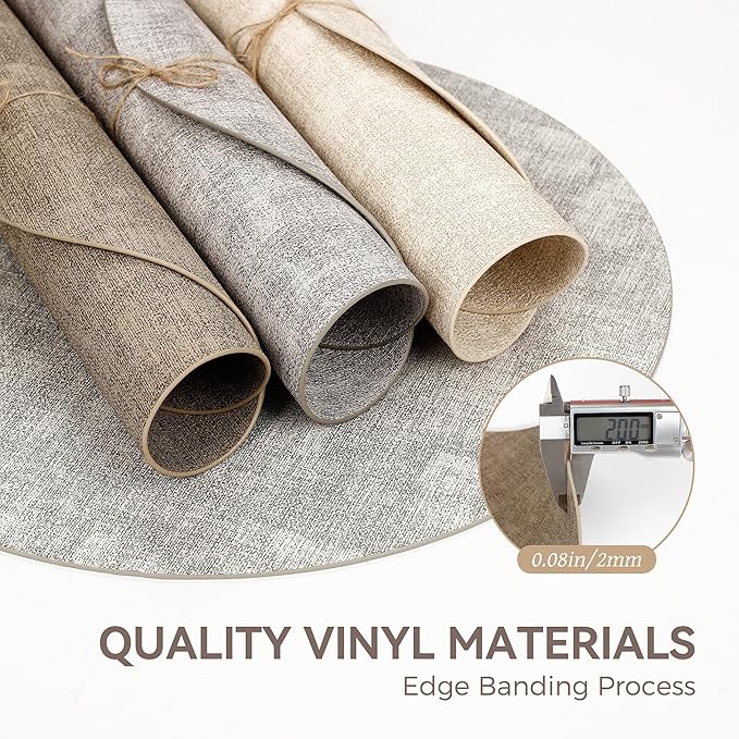 13" Round Placemats Set of 8, Reversible Faux Leather Heat Resistant Table Mats, Waterproof Oilproof Wipeable Table Protective Placemats for Vinyl, Washable for Indoor & Outdoor Use (8, Light Coffee)