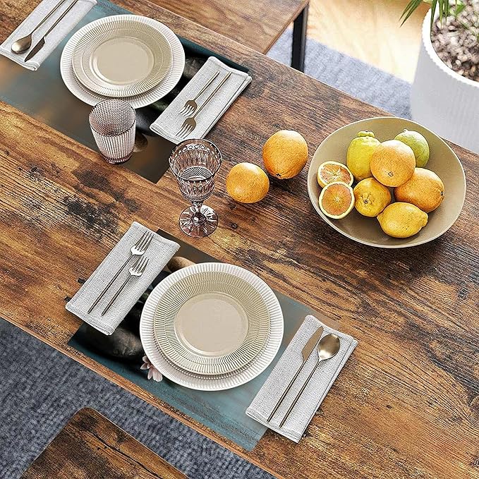 Spa Stones 12x18 Inch Placemats Set of 6 - Waterproof, Non-Slip & Washable Garden Flower Table Mats for Kitchen & Dining Table Placemats