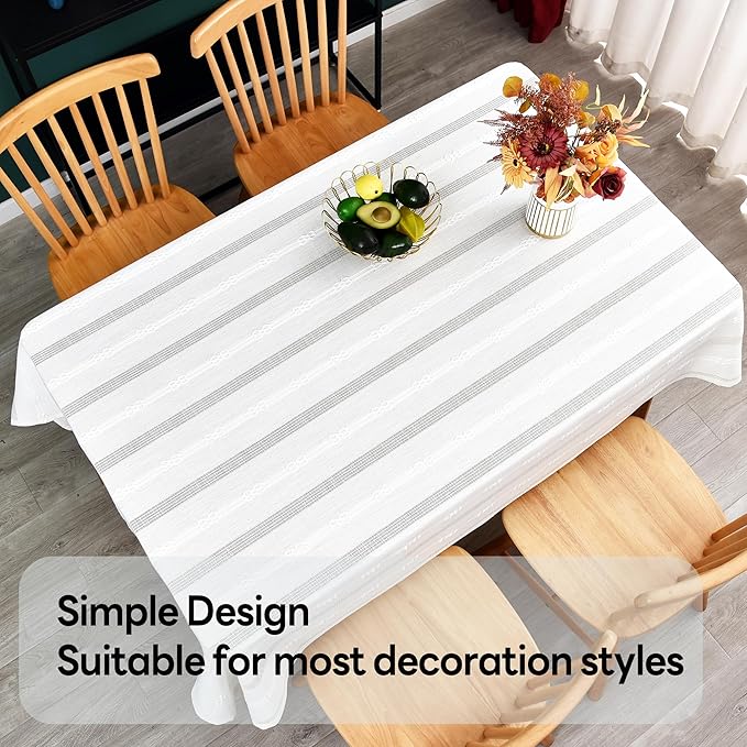 White Cotton Tablecloth for Rectangle Table Heavy Duty Farmhouse Vintage Tablecloth Washable Rustic Table Cover (White, 52''x 98'')
