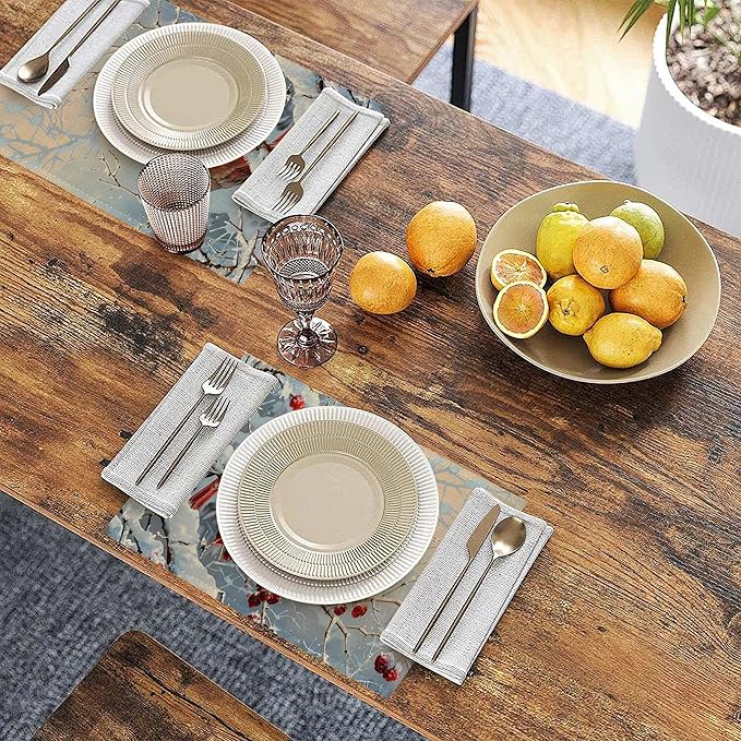 Table Placemats Set of 6, Waterproof Linen Fabric, Non-Slip Backing & Easy Clean, Elegant Dining Table Protectors for Family and Guests(Red Cardinal Bird Christmas)