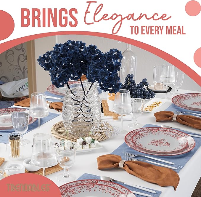Trendables Disposable Plates For Party Supplies | Pink Floral Plastic Plates For Wedding 80 Pcs - 40 X 8 & 40 X 10 Dinner Plate Sets | Floral Plate Set Disposable Plastic Dinnerware Sets