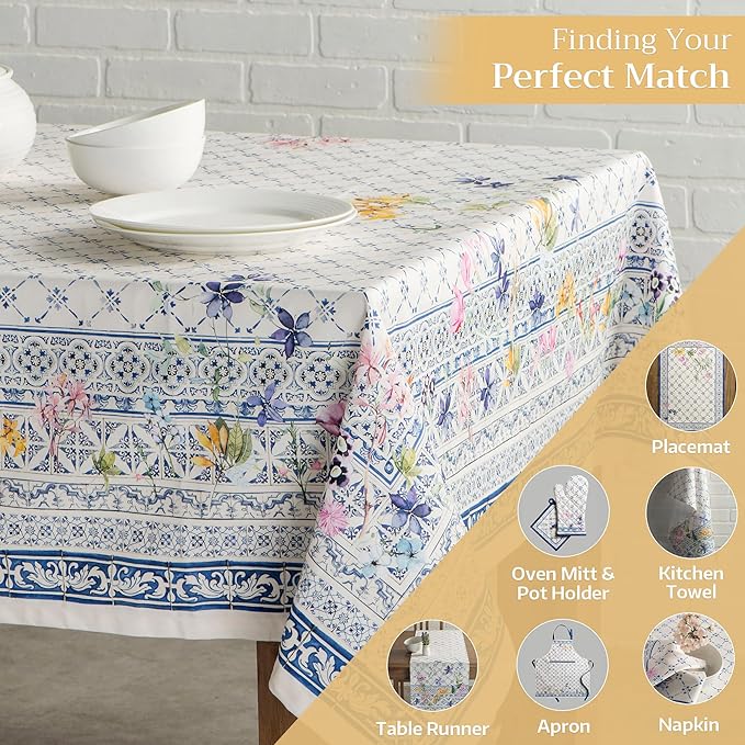 Maison d' Hermine Table Cloth Rectangle Table 100% Cotton 60 x 108 Inches Tablecloth Reusable Decorative for Dining Room Farmhouse Home Valentines Day Decorations Spring Summer - Faience