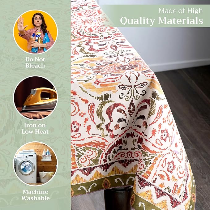 Maison d' Hermine Table Cloth Rectangle Table 100% Cotton 70 x 140 Inches Fall Tablecloth Reusable Everyday Use for Thanksgiving Christmas Decorations Dining Farmhouse Party (Damask)